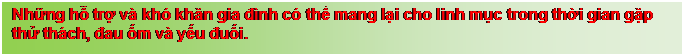 Text Box: Những hỗ trợ v� kh� khăn gia đ�nh c� thể mang lại cho linh mục trong thời gian gặp thử th�ch, đau ốm v� yếu đuối.

